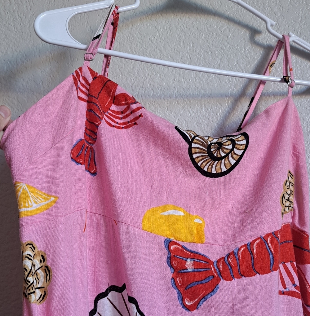 Label Of Love Pink Beach Lobster Shell Print Summer Midi Dress Size Large NWT - Picture 2 of 10